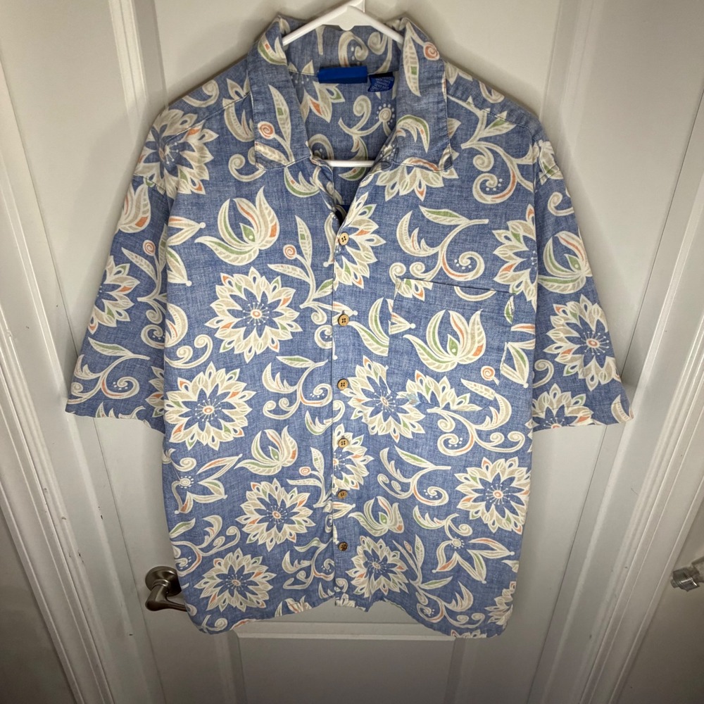Vintage 90's Ocean Pacific OP Mens Blue Floral Paisley‎ Button Shirt Mens Medium